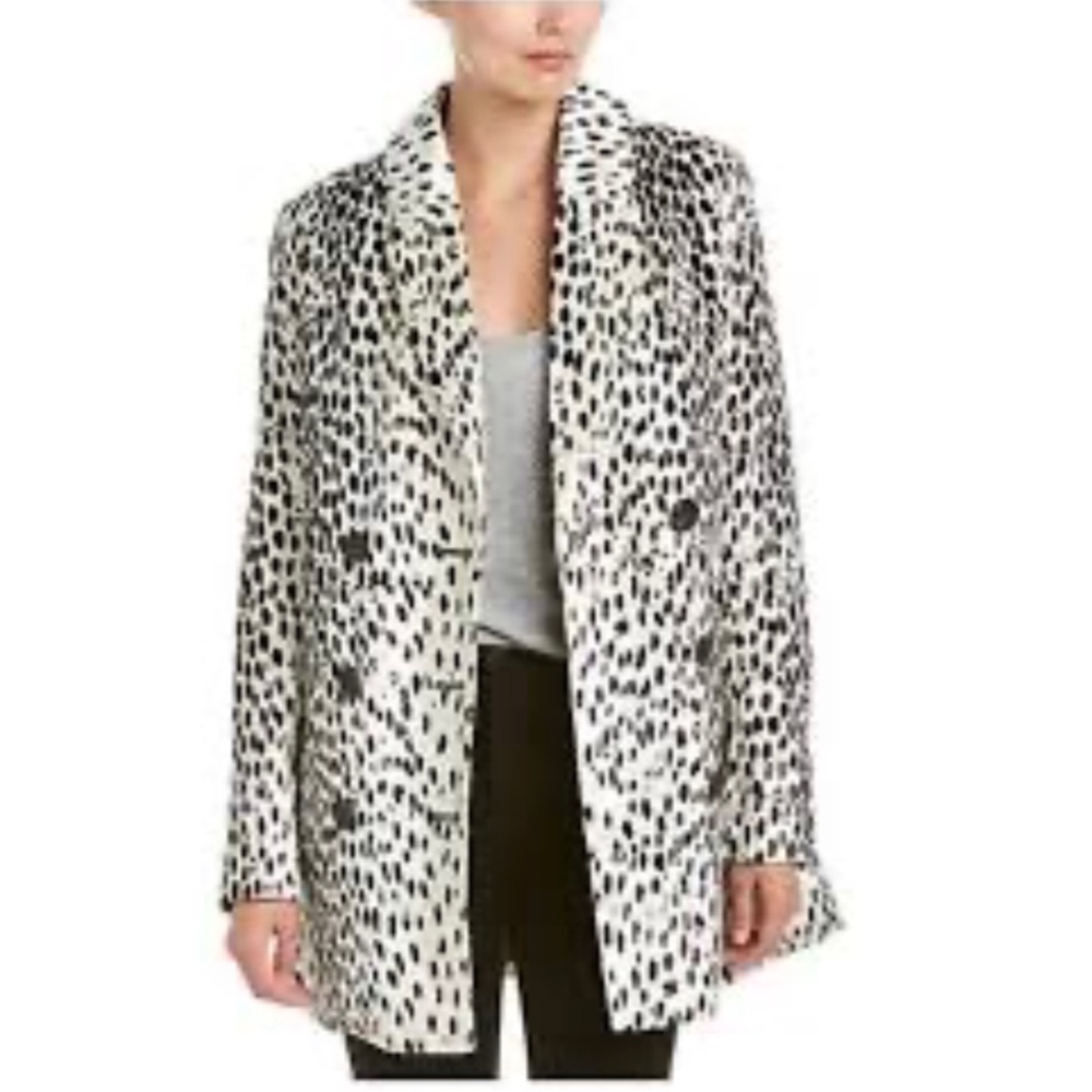 Free‎ People Black and White Animal Leopard Print Coat Size M